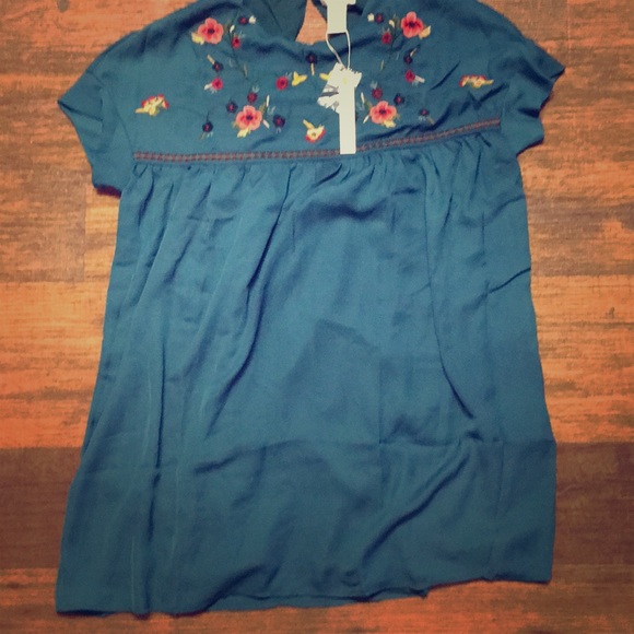 Esley Dresses & Skirts - Esley Teal floral embroidered boho shift dress s